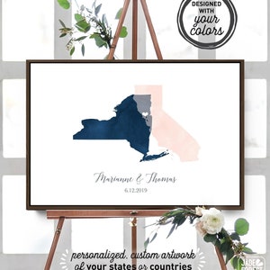 Wedding Guest Book Alternative > Navy & blush watercolor guest book map, Custom state or country map guestbook {moa}