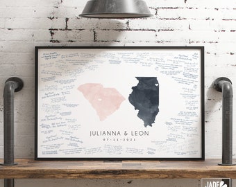 Wedding Guest Book Alternative > blush & gray watercolor guestbook map, custom state map guest book (South Carolina, Illinois shown) {mfm}