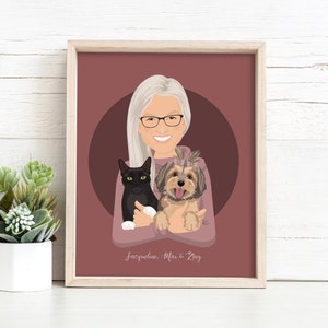 Custom Pet Portrait From Photo, Custom Dog Portrait, Pet Memorial Gifts, Custom Cat Portrait, Custom Cat Painting, Human and Pet Photo