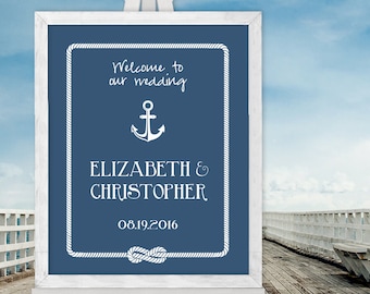 Wedding Welcome Sign / Nautical Anchor and Rope Infinity Knot / Nautical Welcome  / Custom Sign ▷ Printable File {or} Printed & Shipped