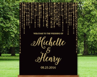 Welcome Wedding Sign, Welcome Sign, Wedding Signs, Custom Wedding Sign, Gatsby Wedding, Black and Gold Party, DIY Wedding Decor, Printable