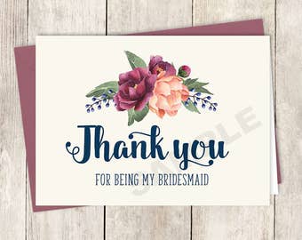 will you be my bridesmaid card diy printable burgundy peony etsy