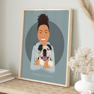 Custom Dog Owner with Dog Portrait, Framed Pet Drawing with Bulldog, Unique Gift Idea for Bulldog Dad, Custom Dog Dad Gift for Fathers Day