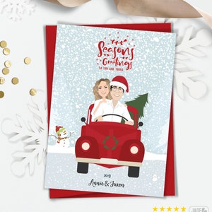 Custom Couple Portrait Christmas Card > Christmas Tree Truck Holiday Card Idea, Cute Christmas Cards with  Custom Family Portrait in Car