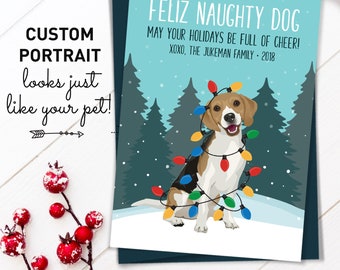 Beagle Christmas Card, Funny Christmas Cards with Custom Pet Portrait, Funny Dog Holiday Card, Beagle Mom Xmas Card