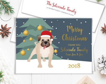 Pug Holiday Card / Custom Pet Portrait / Christmas Card / Pug Cartoon Pet / Custom Illustration ▷ Printed Heavy Paper {or} Printable