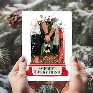 Biglietto di Natale con foto personalizzato, foto di famiglia a Natale, la tua foto in un globo di neve, opzione stampabile disponibile, biglietto di auguri bifacciale