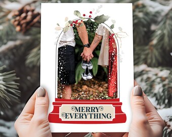 Custom Photo Christmas Card, Christmas Family Photo, Your Own Photo in Snow Globe, Printable Option Available, Double Sided Holiday Card