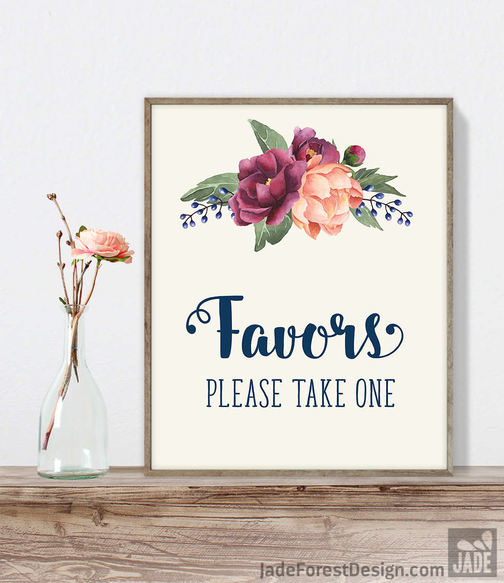 Wedding Favors Sign Diy Please Take One Burgundy Peony