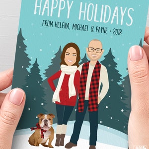 Biglietti di auguri personalizzati con ritratto di famiglia, biglietti di Natale personalizzati con ritratto di animali domestici, biglietto di Natale stampato 5x7