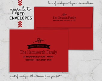 Red Envelopes for Holiday Cards, Addressed Envelopes