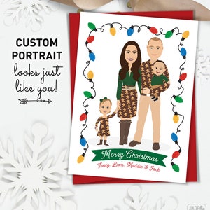 Unique Xmas Card, Custom Family Portrait Christmas Cards, Personalized Cartoon Holiday Card
