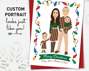 Unique Xmas Card, Custom Family Portrait Christmas Cards, Personalized Cartoon Holiday Card