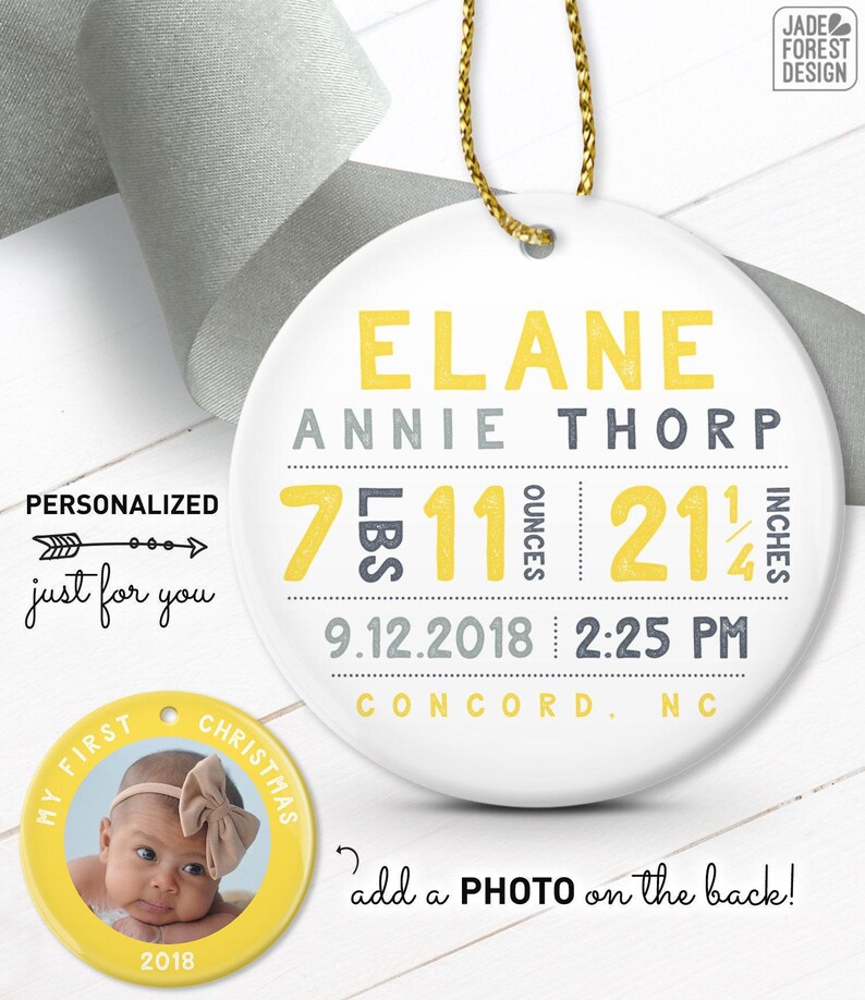 Personalized Baby Girl Ornament - Coral and Gold First Christmas image 5
