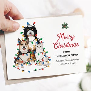 Custom Pet Cartoon, Feliz Naughty Dog, Custom Christmas, Personalized Cat & Dog Holiday Cards, Funny Pet Portraits in Festive Lights 2025