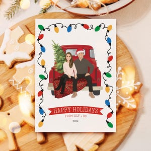 Holiday Card Set, Family Portrait, Christmas Cards 2024, Custom Drawn Illustration, Personalized Pet Cartoon, Unique Gift for Her