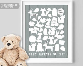 Guest Book Canvas, Woodland Animals, Baby Shower, Guest Book Sign, Custom Guestbook, Printable, Woodland Nursery, Baby Gift, Gender Reveal