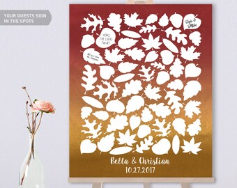 Fall Wedding Guest Book Alternative / Fall Leaves, Maple Leaf, Woodland Guest Book / Fall Wedding Watercolor ▷ Canvas, Paper {or} Printable