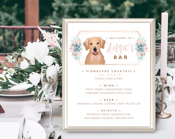 Pet Portrait, Succulent Wedding Bar Menu Sign, Custom Pet Portrait Signature Drinks Sign, Signature Cocktail Sign, Canvas Sign for Wedding