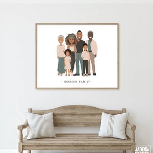 Retrato familiar personalizado con niños, Ilustración familiar personalizada en blanco, Idea de regalo familiar única para padres, regalo para el Día de la Madre
