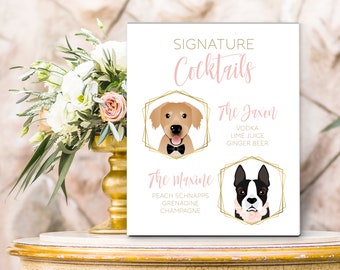 Signature Drink Sign, Pet Portrait, Wedding Bar Sign, Canvas Sign, Printable, Cocktail Bar, Cartoon Portrait, Wedding Bar Menu, Dog Wedding