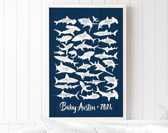 Navy Shark Guest Book - Baby Shower Keepsake with Customizable Shapes