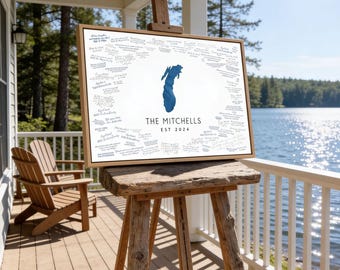 Deep Blue Lake Michigan Map Guest Book, Great Lakes Canvas Wedding Keepsake