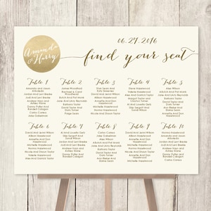 Wedding Seating Chart Sign / Gold Sparkle Wedding Sign / Metallic Gold and Cream / Seating Sign ▷ Printable File {or} Printed & Shipped