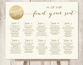 Wedding Seating Chart Sign / Gold Sparkle Wedding Sign / Metallic Gold and Cream / Seating Sign ▷ Printable File {or} Printed & Shipped