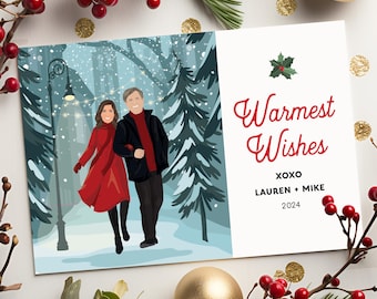 Custom Christmas, Unique Christmas, Personalized Couple, Holiday Card Set, Cartoon Illustration, Romantic Gift for Her, Printable Xmas 2024