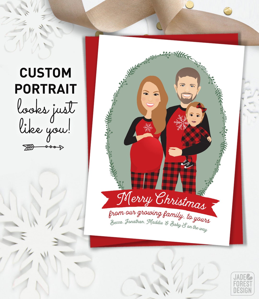 Holiday Pregnancy Announcement Card: Custom Family Portrait, Christmas ...