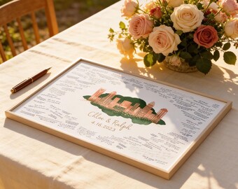 Charlotte Skyline Wedding Guestbook Sign - Forest Green Canvas Print