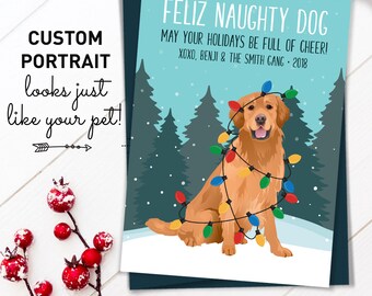 Golden Retriever Christmas Card, Unique Holiday Cards with Custom Pet Portrait, Funny Dog Holiday Card, Retriever Xmas Card