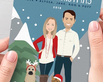 Personalized Pet Christmas Card - Custom Cartoon Family & Dog Illustration