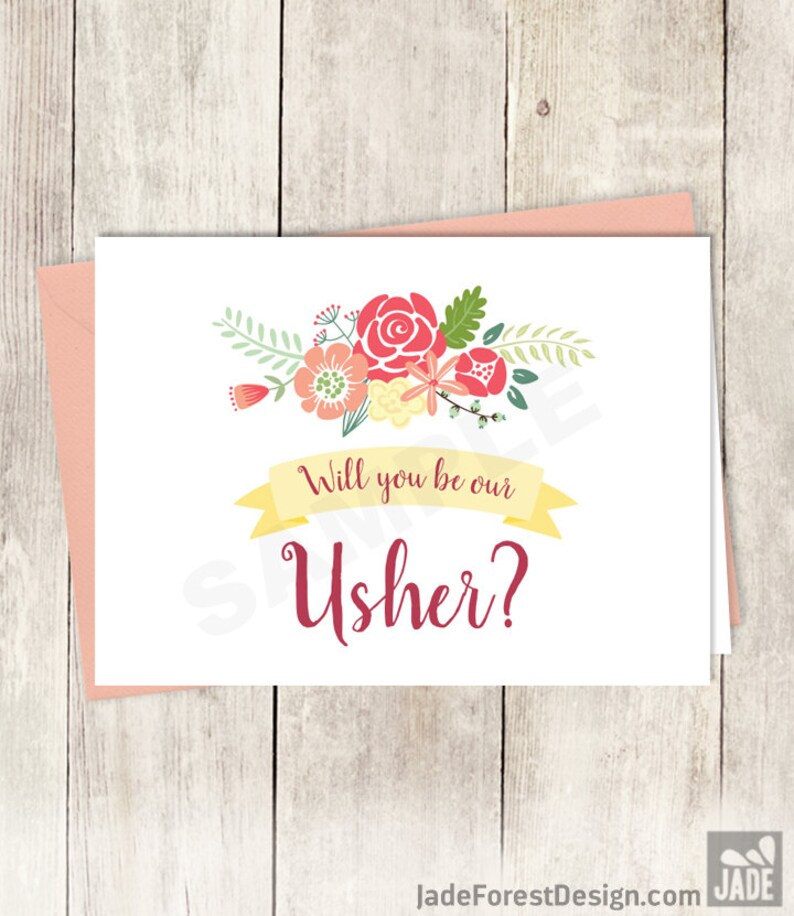Red Will you be Our Ring Bearer Card DIY Printable Wedding Rustic Flower Charm Bright Pink Yellow Wildflowers \u25b7 Instant Download