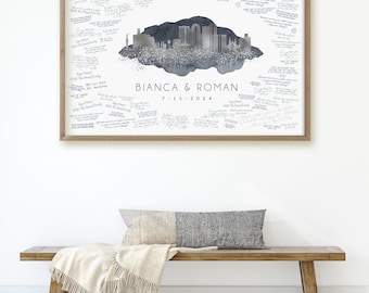 Birmingham Skyline Guestbook - Custom Silver Watercolor Wedding Art