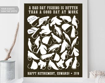 Fly Fishing Retirement Guest Book Alternative / Retirement Party / Fishing Lure, Nymph Streamer, Fishing Flies ▷Canvas, Paper {or} Printable
