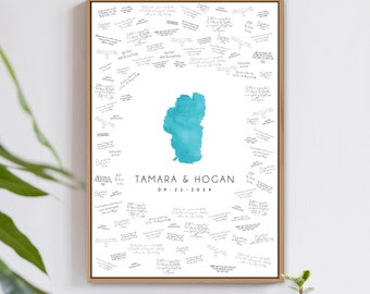 wedding GUESTBOOK alternative • Lake Tahoe map guest book • turquoise watercolor • custom lake shape • wedding guestbook ideas {mfl}