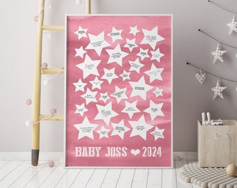 Pink Guest Book Alternative for Girl Baby Shower, Bubblegum Guest Book with Stars, Can be Personalized, Can be Framed, Gift for Baby Girl