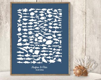 Personalized Wedding Guest Book - Nautical Tropical Design on Canvas