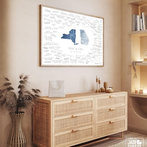 Wedding Guest Book Alternative, Custom Love Map Guestbook, Cobalt and Dusty Blue Colors, New York and Georgia, Watercolor Wedding Guestbook