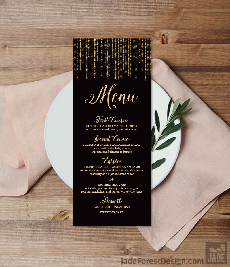 Elegant Menu Card Diy Wedding Menu Great Gatsby Inspired