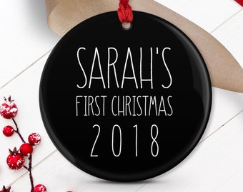 Modern Baby Ornament, Minimalist Baby Keepsake, New Parents Gift, Farmhouse Christmas, Rustic Ornament, Black and White