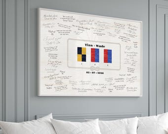 Wedding GUESTBOOK Alternative, Nautical Flags Canvas Sign, Nautical Sailor Guest Book, Personalized Coastal Keepsake for Bride