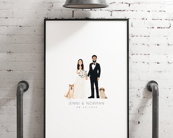 Wedding Guest Book Canvas: Hand-Drawn Couple Portrait - Custom Keepsake
