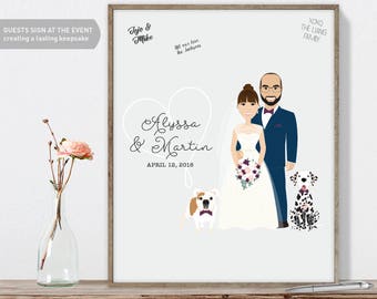 Wedding Portrait Guest Book Custom Couple Portrait, Fun Wedding Guest Book Alternative, Canvas Wedding Guest Book, Framed Wedding Guest Book