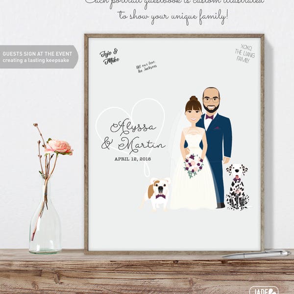 Wedding Portrait Guest Book Custom Couple Portrait, Fun Wedding Guest Book Alternative, Canvas Wedding Guest Book, Framed Wedding Guest Book