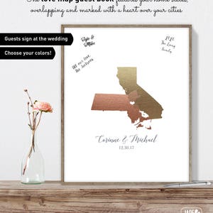 Wedding Guest Book, Personalized Wedding Sign, Faux Metallic Guest Book Map, Custom Guestbook Canvas, Unique Guest Book Gift Idea image 1