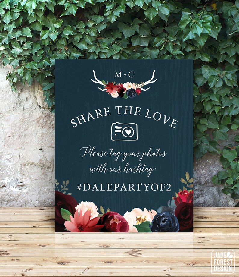 Rustic Hashtag Sign for Social Media Burgundy Navy Boho Etsy