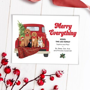 Pet Christmas Cards Custom, Pet Portrait From Photo, Christmas Red Truck, Family Christmas Cards Pets, Personalized Dog Gift Multiple Dogs